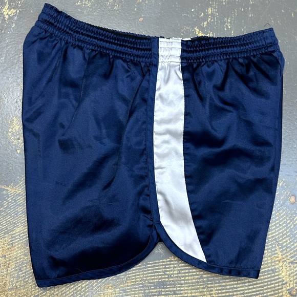 Nike Team Soccer Shorts Navy Blue Vintage Shiny Medium White Grey Tag - Picture 4 of 13